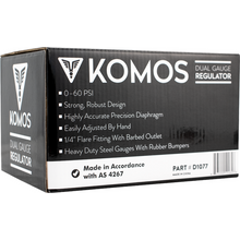 Load image into Gallery viewer, KOMOS® Premium Dual Gauge CO2 Regulator | Industrial-grade | 0–60 PSI operating range | 1/4&quot; flare