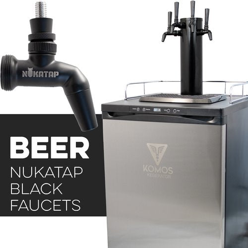 KOMOS® Kegerator with NukaTap Matte Black Stainless Faucets Brewmaster 